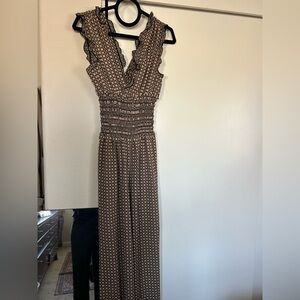 Max Studio Brown and Cream Sleeveless Jumpsuit